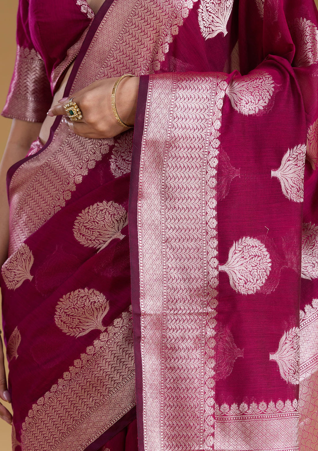 Magenta Pink Zariwork (Gold) Art Silk Silk_Saree
