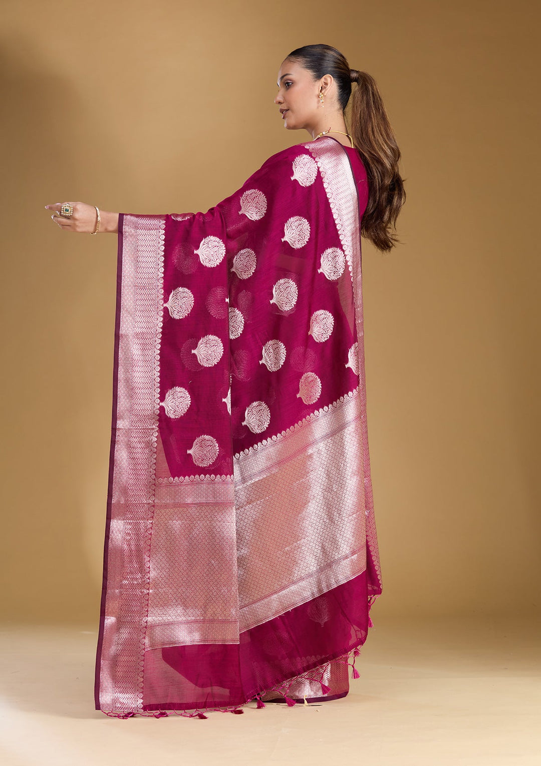 Magenta Pink Zariwork (Gold) Art Silk Silk_Saree