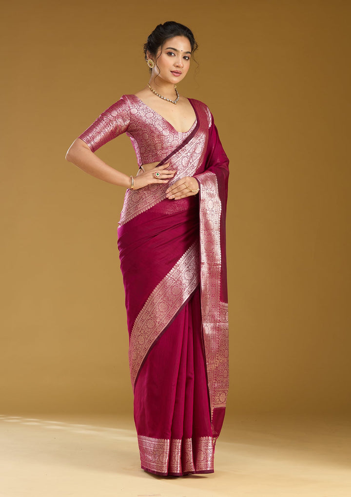 Magenta Pink Zariwork (Gold) Art Silk Silk Saree