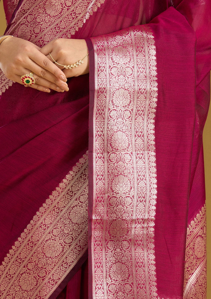 Magenta Pink Zariwork (Gold) Art Silk Silk Saree