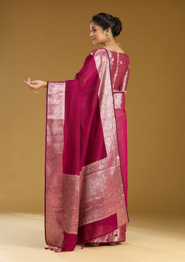 Magenta Pink Zariwork (Gold) Art Silk Silk Saree
