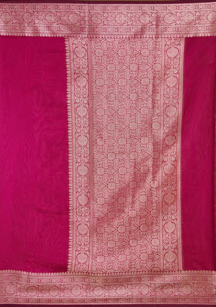 Magenta Pink Zariwork (Gold) Art Silk Silk Saree