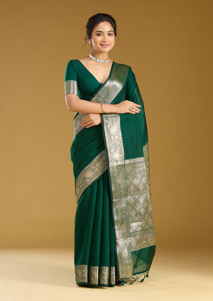 Bottle Green Zariwork (Gold) Art Silk Silk_Saree