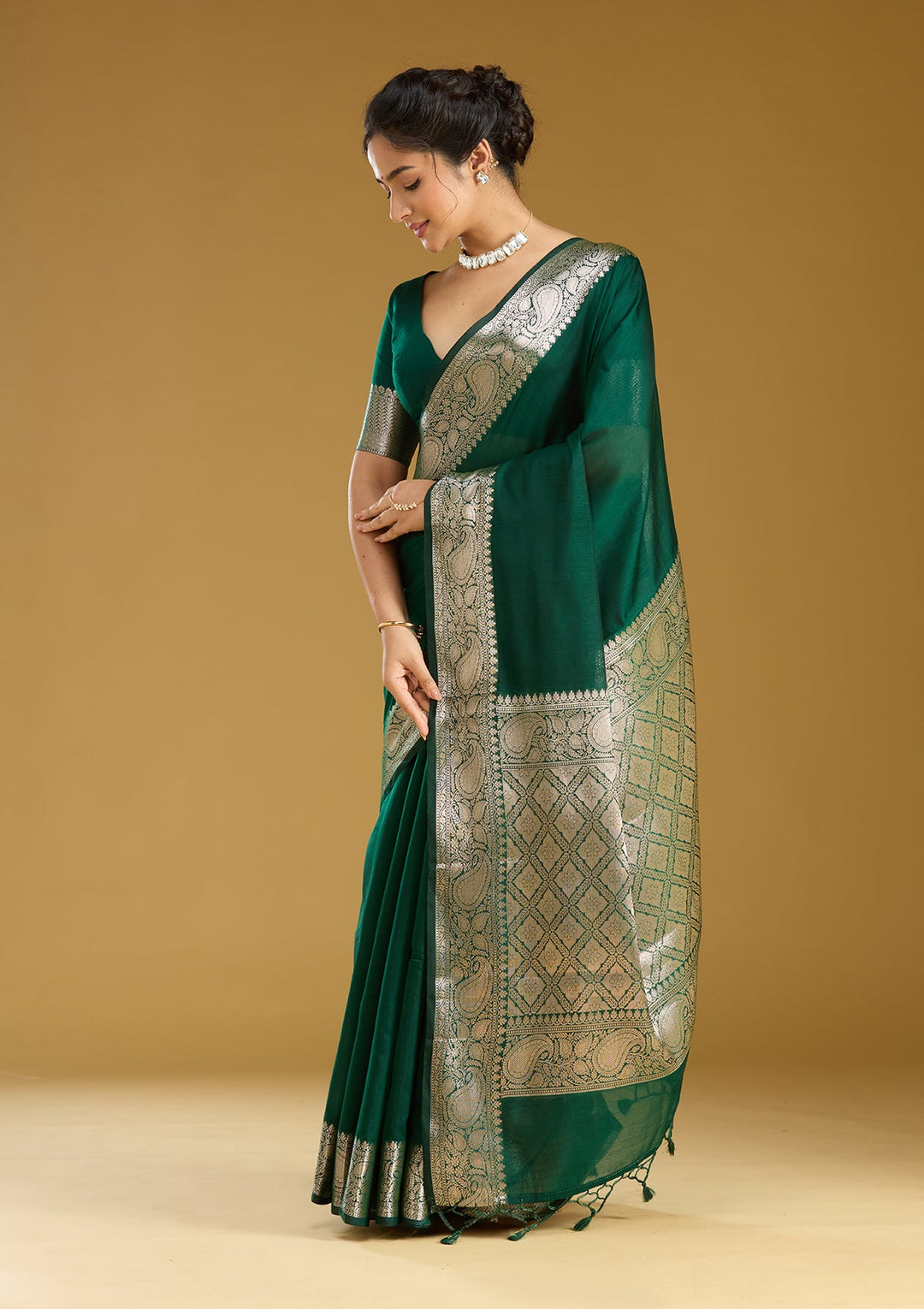 Bottle Green Zariwork (Gold) Art Silk Silk_Saree