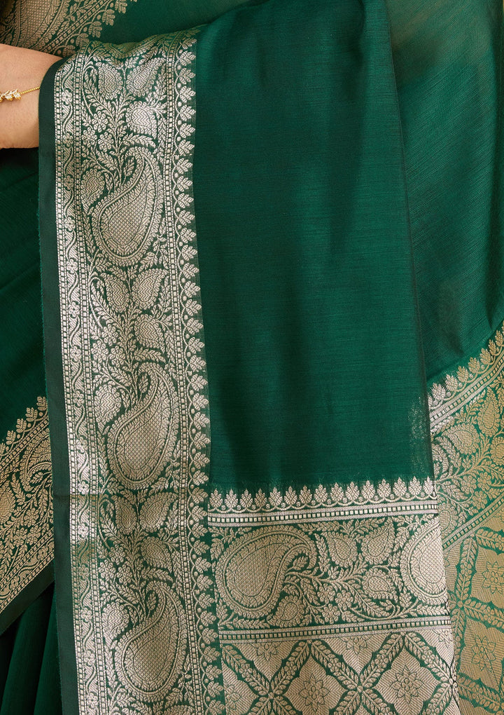 Bottle Green Zariwork (Gold) Art Silk Silk_Saree
