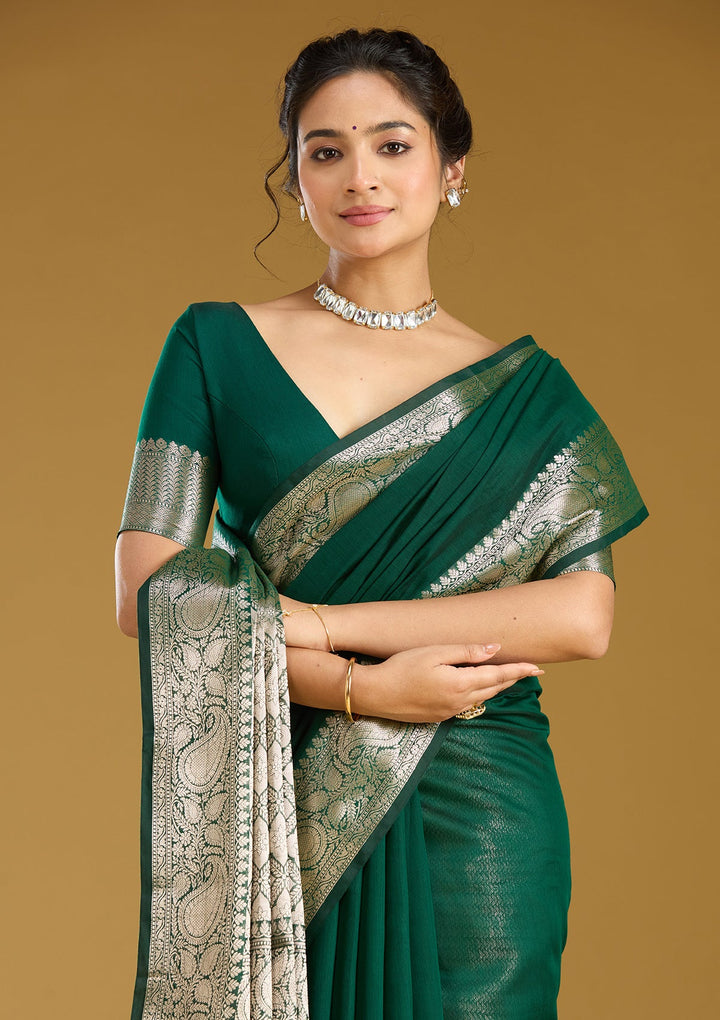 Bottle Green Zariwork (Gold) Art Silk Silk_Saree