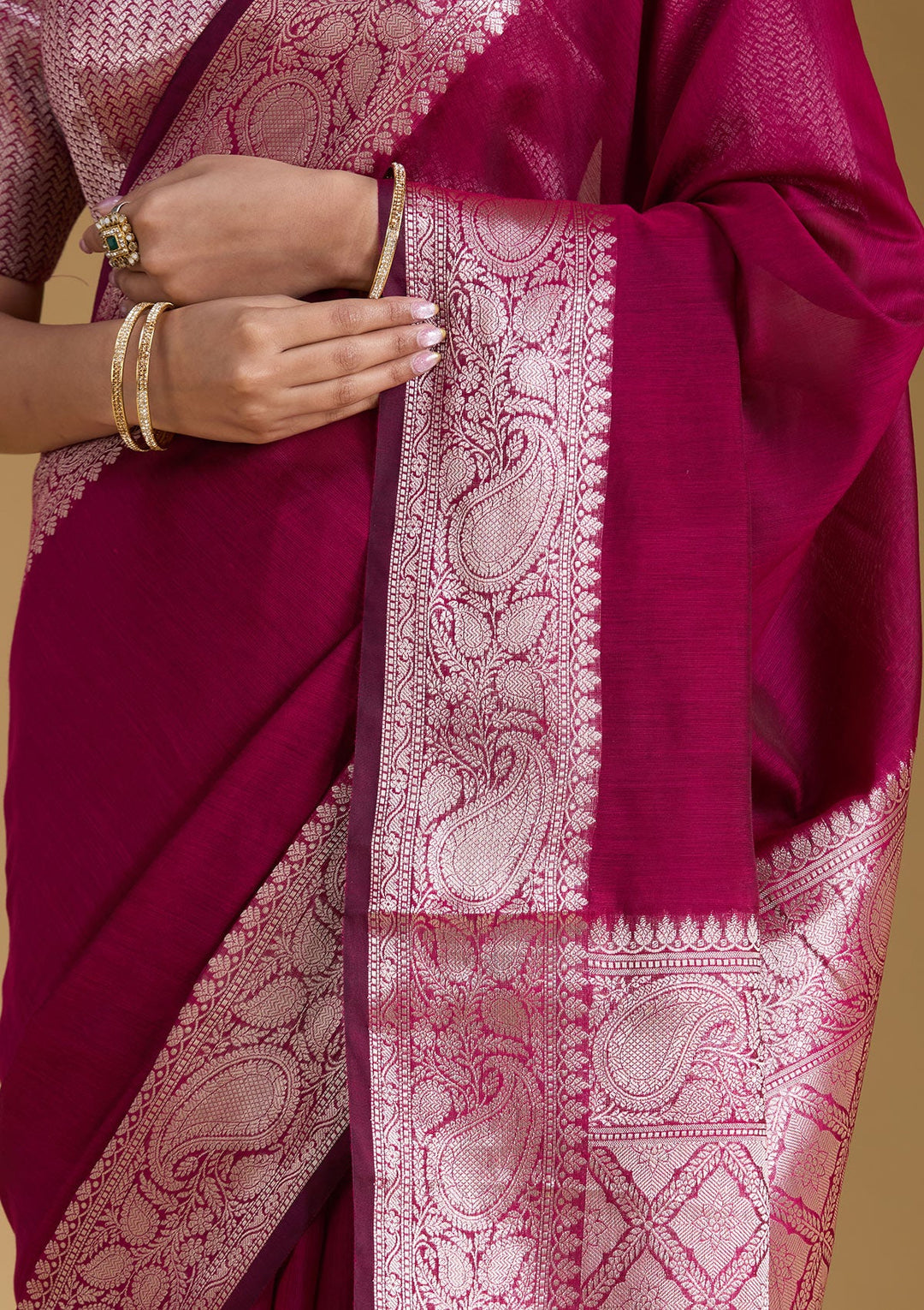 Magenta Pink Zariwork (Gold) Art Silk Silk_Saree