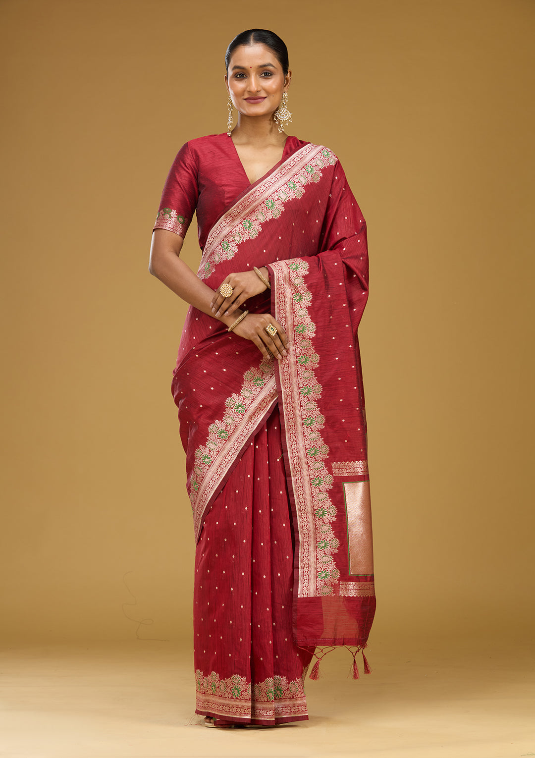 Maroon Zariwork (Gold) Art Silk Silk Saree