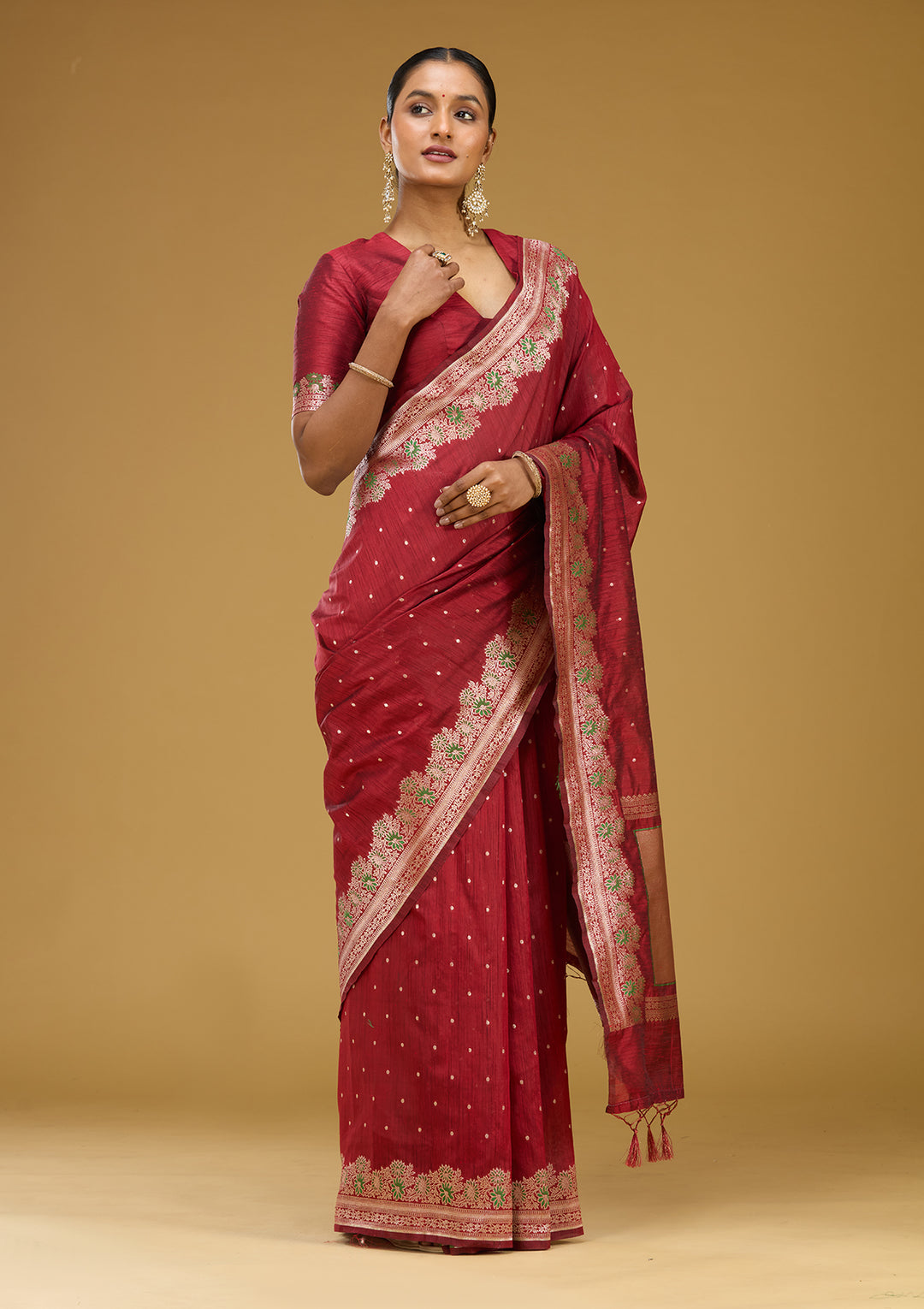 Maroon Zariwork (Gold) Art Silk Silk Saree