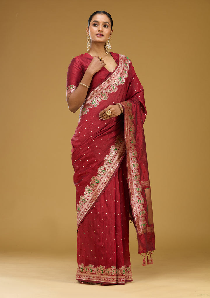 Maroon Zariwork (Gold) Art Silk Silk Saree