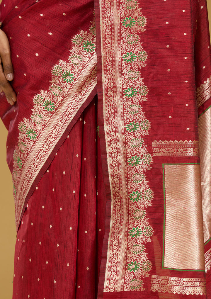 Maroon Zariwork (Gold) Art Silk Silk Saree