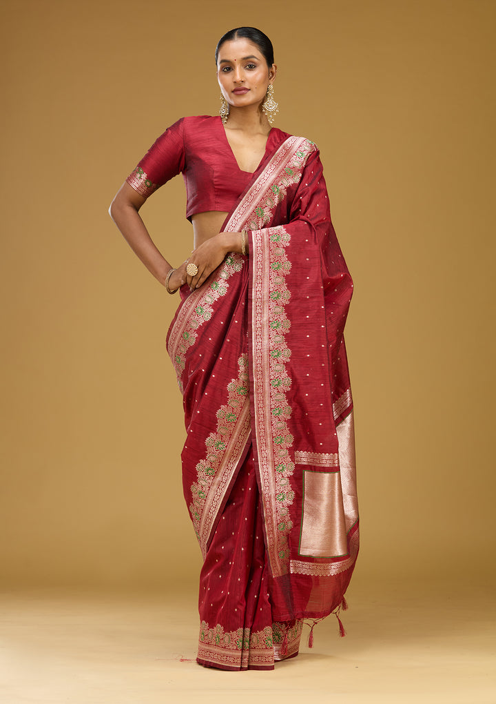 Maroon Zariwork (Gold) Art Silk Silk Saree