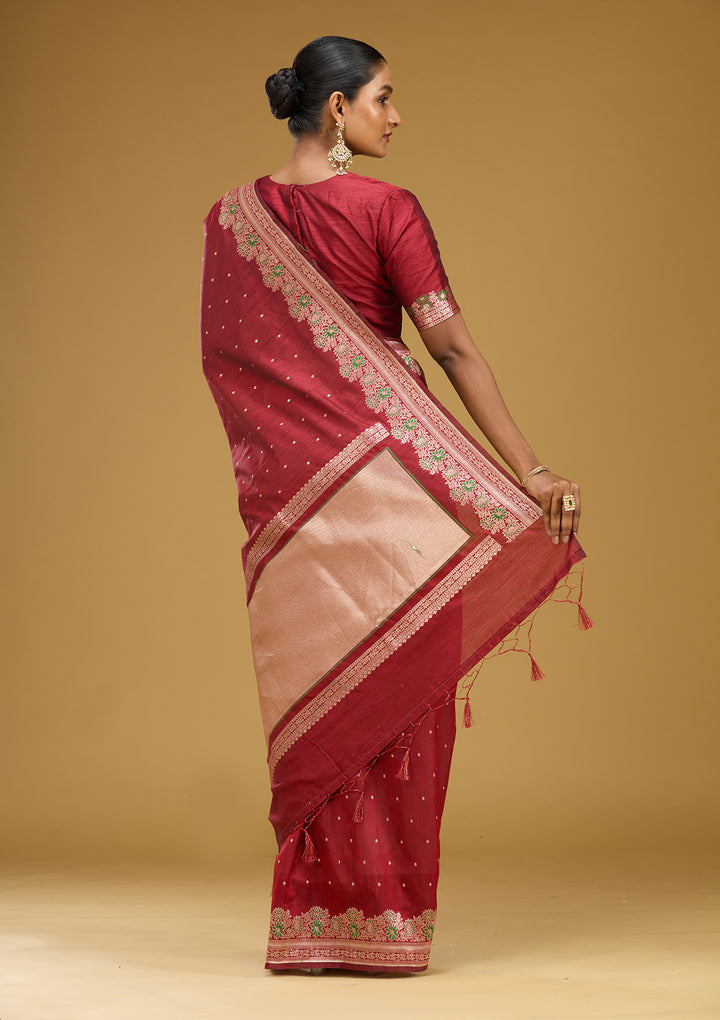 Maroon Zariwork (Gold) Art Silk Silk Saree