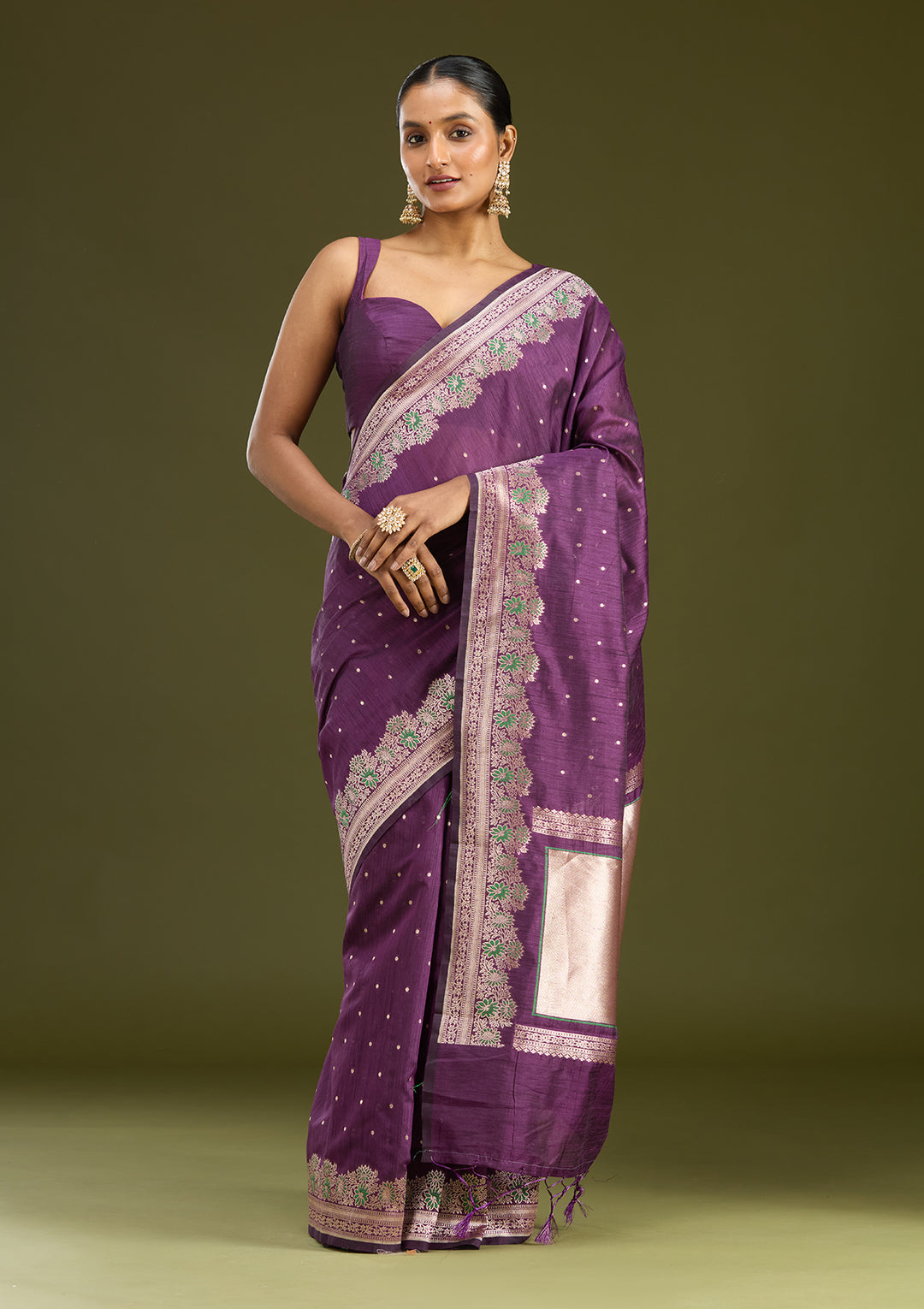 Purple Zariwork (Gold) Art Silk Silk Saree