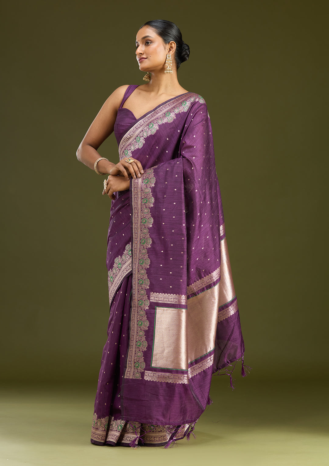 Purple Zariwork (Gold) Art Silk Silk Saree