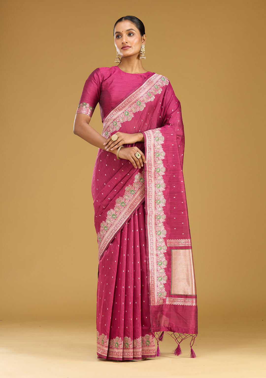 Wine Zariwork (Gold) Art Silk Silk Saree