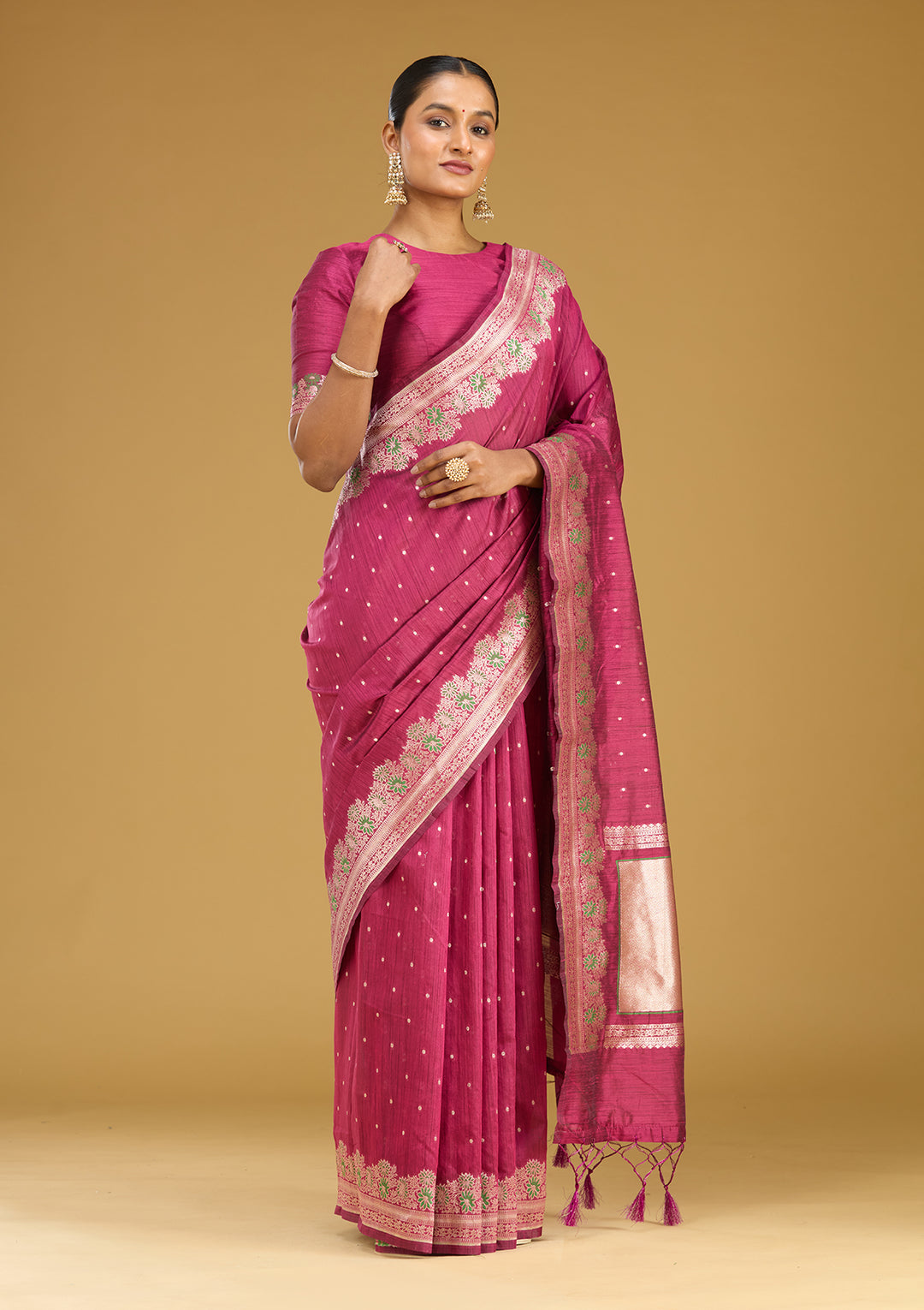 Wine Zariwork (Gold) Art Silk Silk Saree