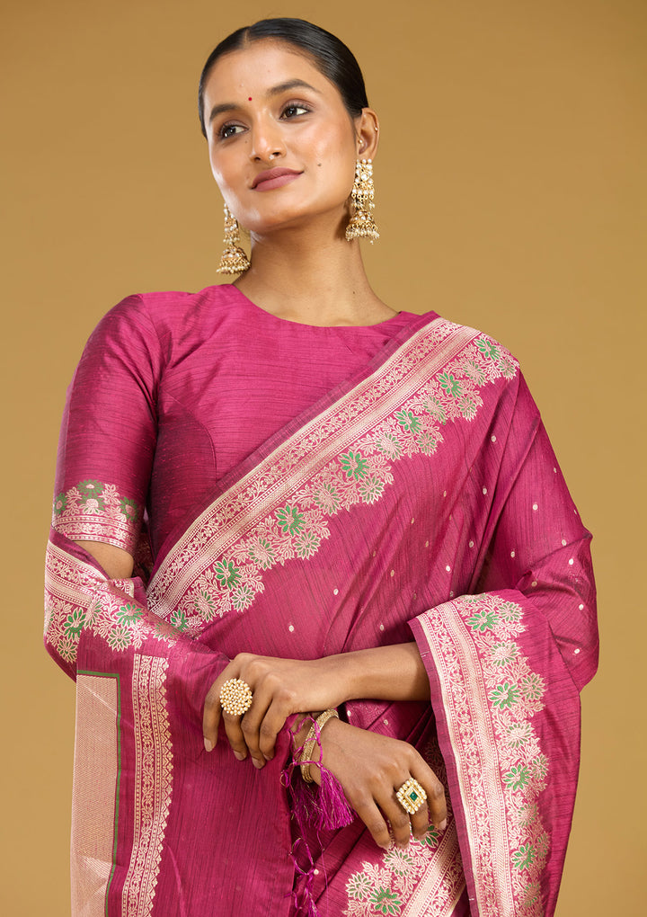 Wine Zariwork (Gold) Art Silk Silk Saree