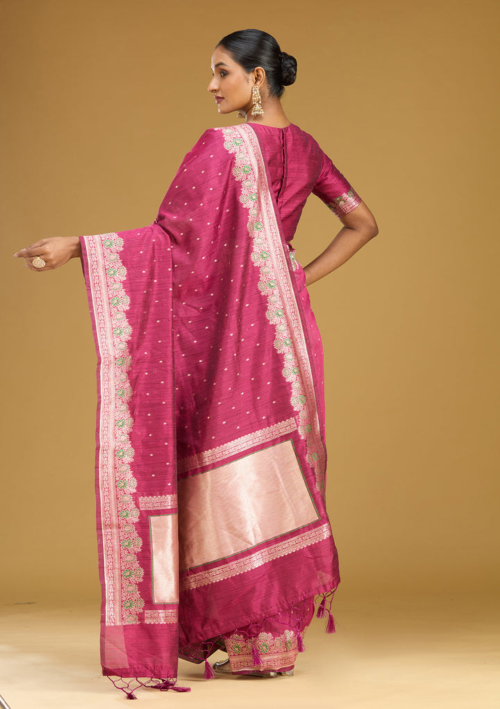 Wine Zariwork (Gold) Art Silk Silk Saree