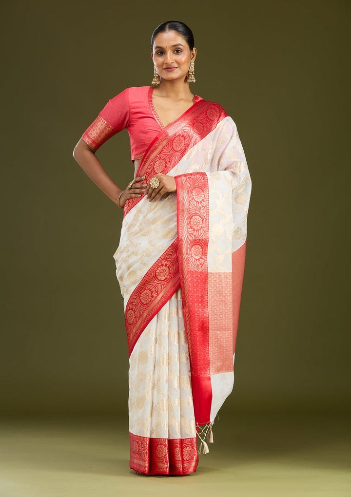 Cream Zariwork Tissue Silk Saree