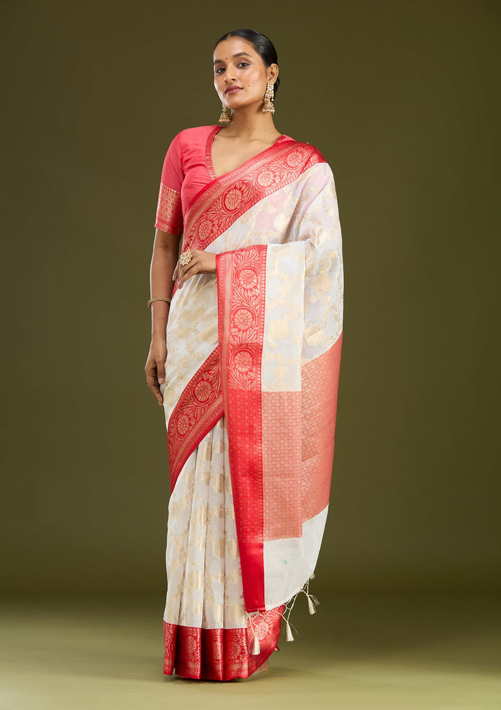 Cream Zariwork Tissue Silk Saree