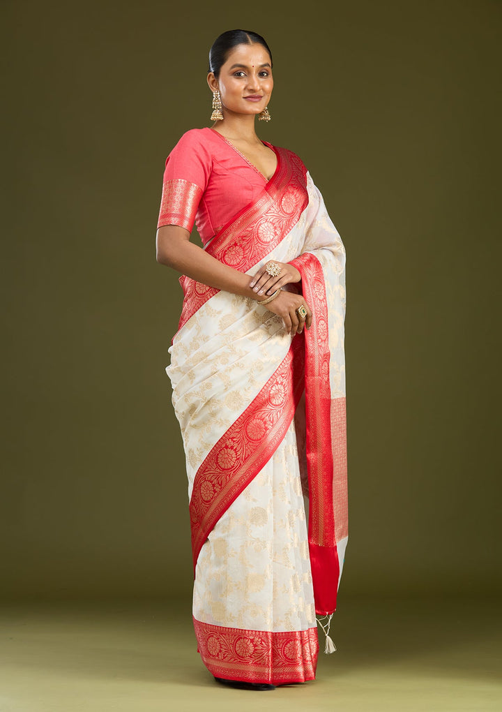 Cream Zariwork Tissue Silk Saree