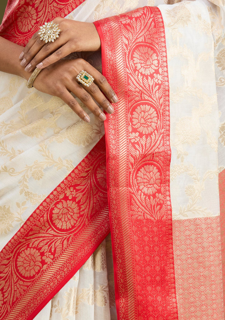 Cream Zariwork Tissue Silk Saree