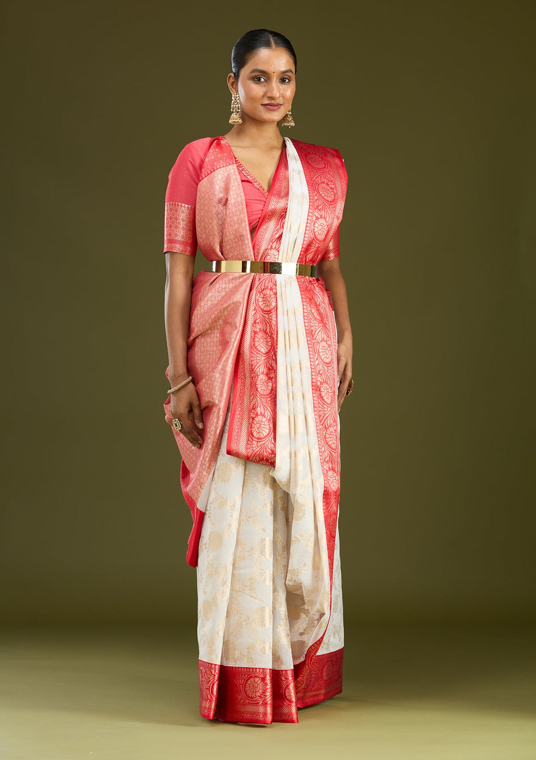 Cream Zariwork Tissue Silk Saree