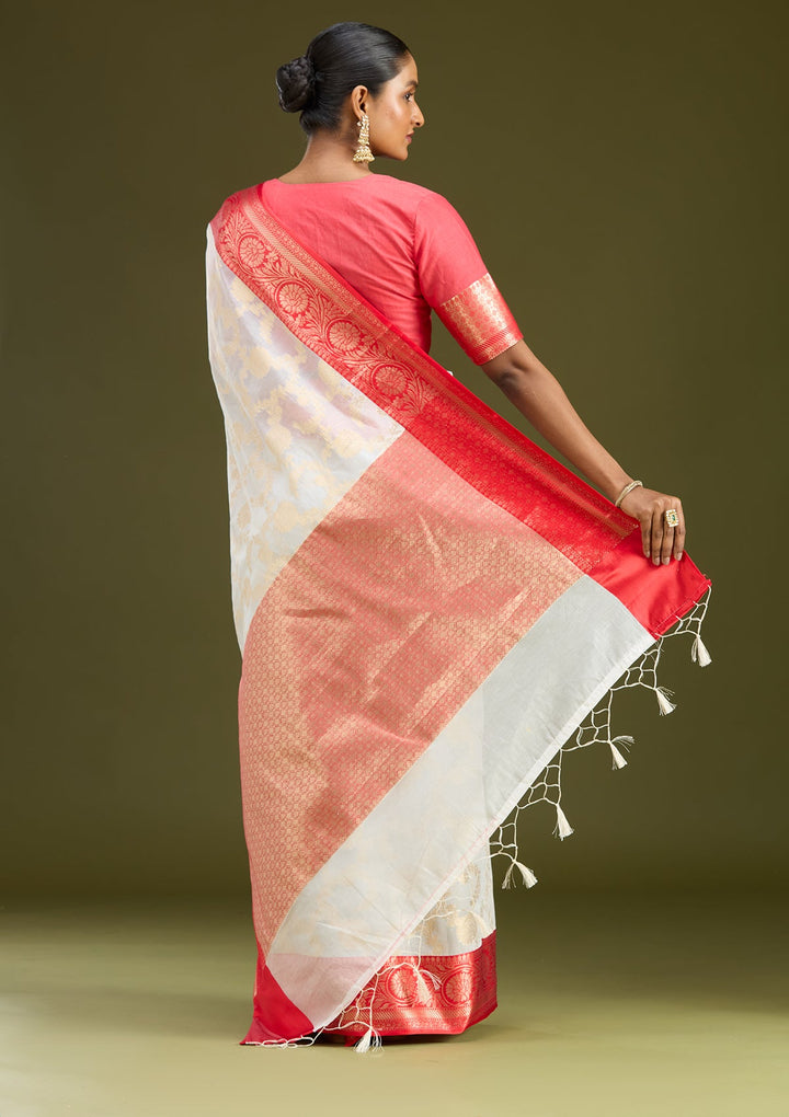 Cream Zariwork Tissue Silk Saree