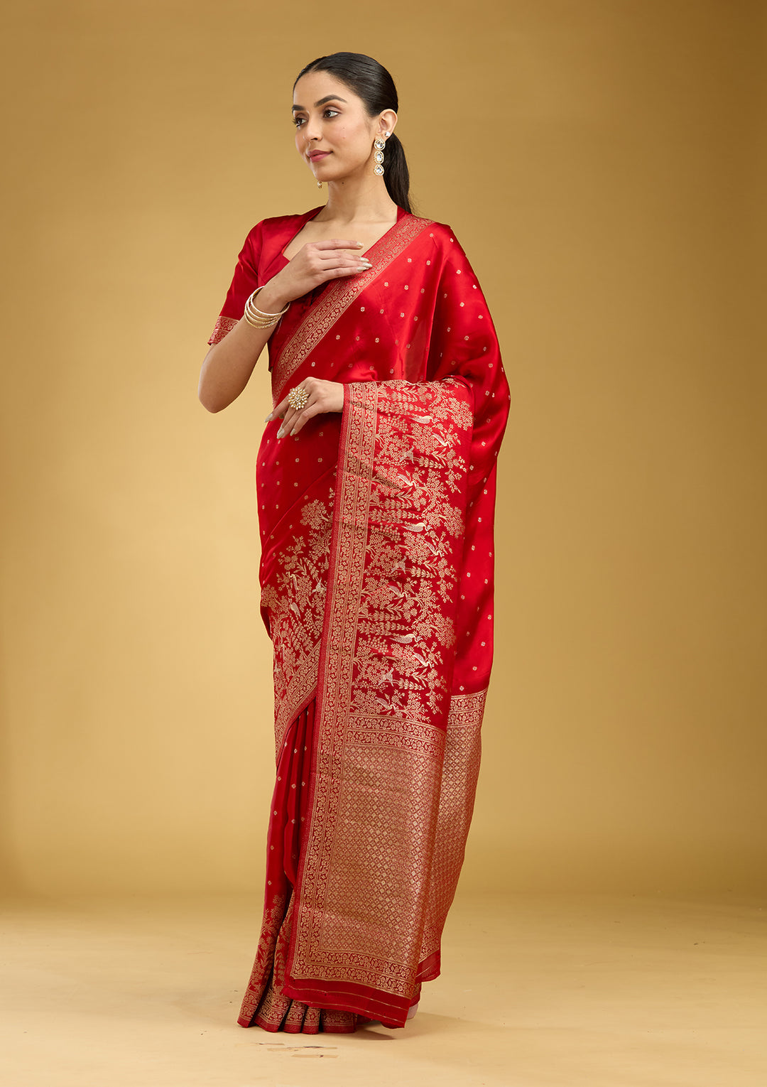 Red Zariwork (Gold) Semi Crepe Silk Saree