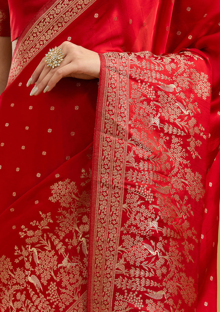 Red Zariwork (Gold) Semi Crepe Silk Saree