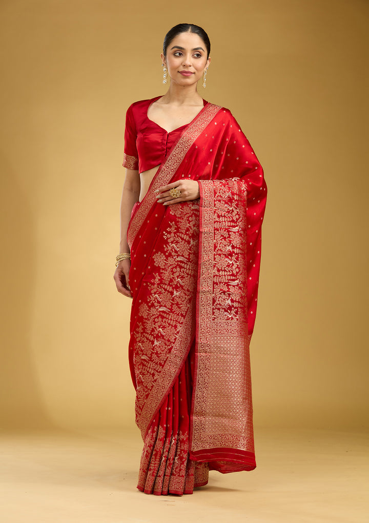 Red Zariwork (Gold) Semi Crepe Silk Saree