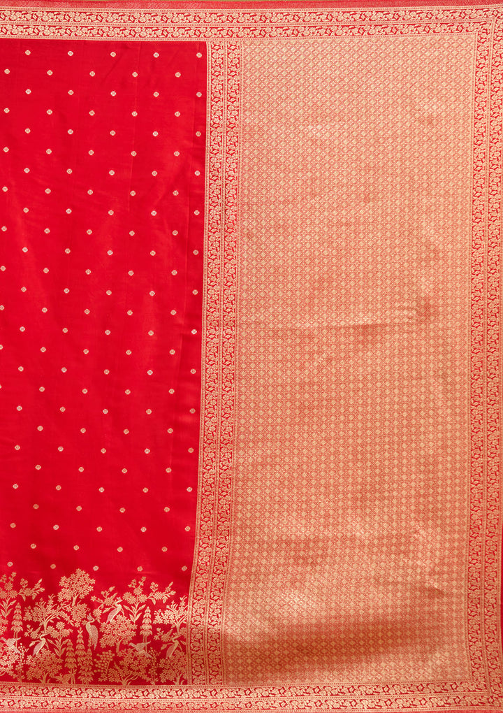 Red Zariwork (Gold) Semi Crepe Silk Saree