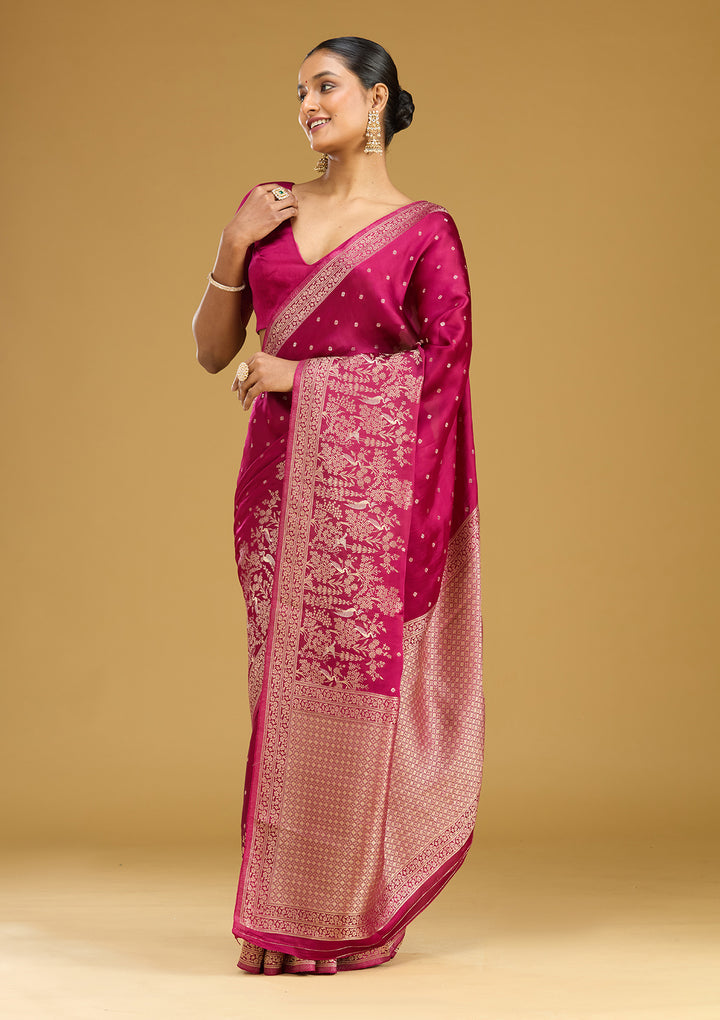 Wine Zariwork (Gold) Semi Crepe Silk Saree