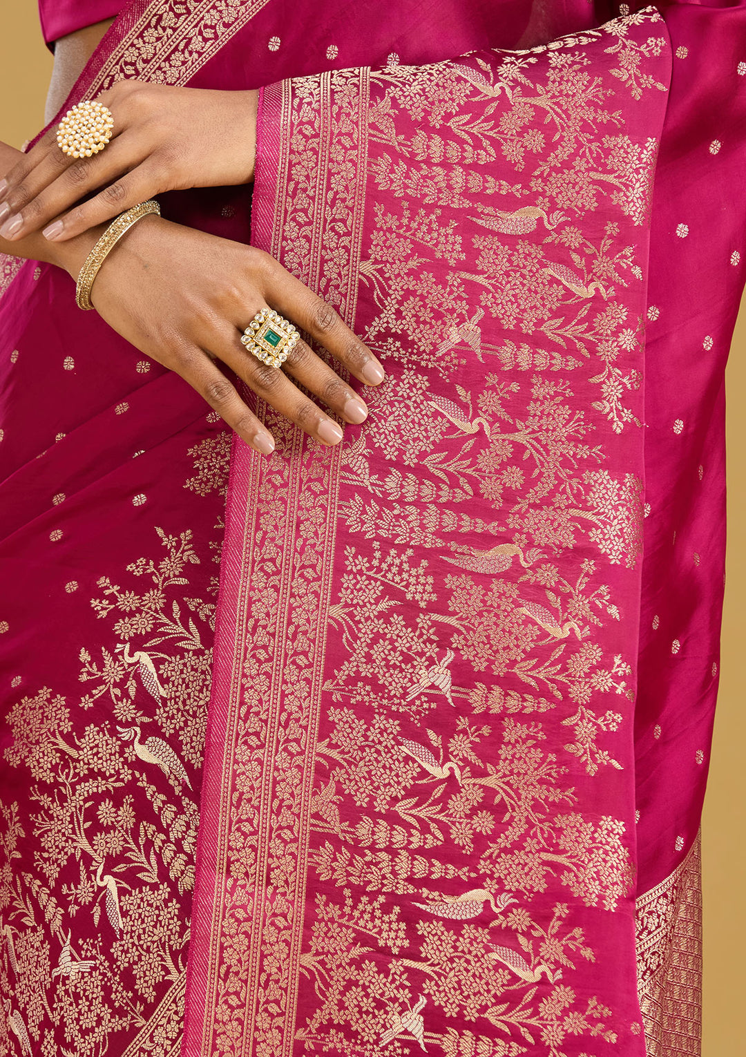 Wine Zariwork (Gold) Semi Crepe Silk Saree