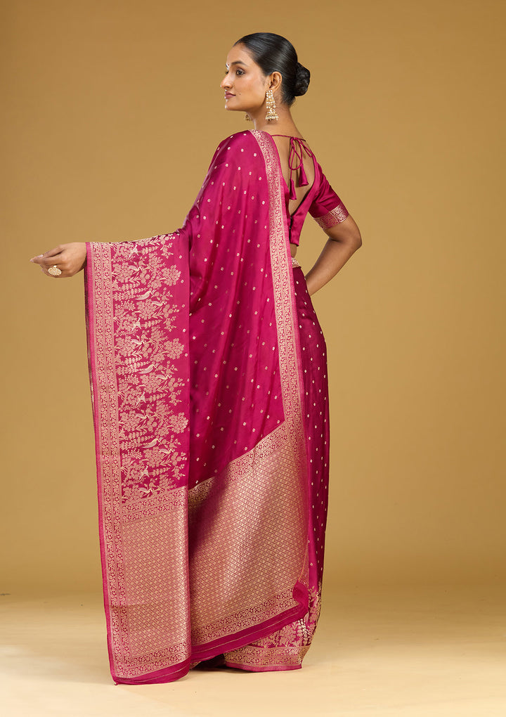 Wine Zariwork (Gold) Semi Crepe Silk Saree