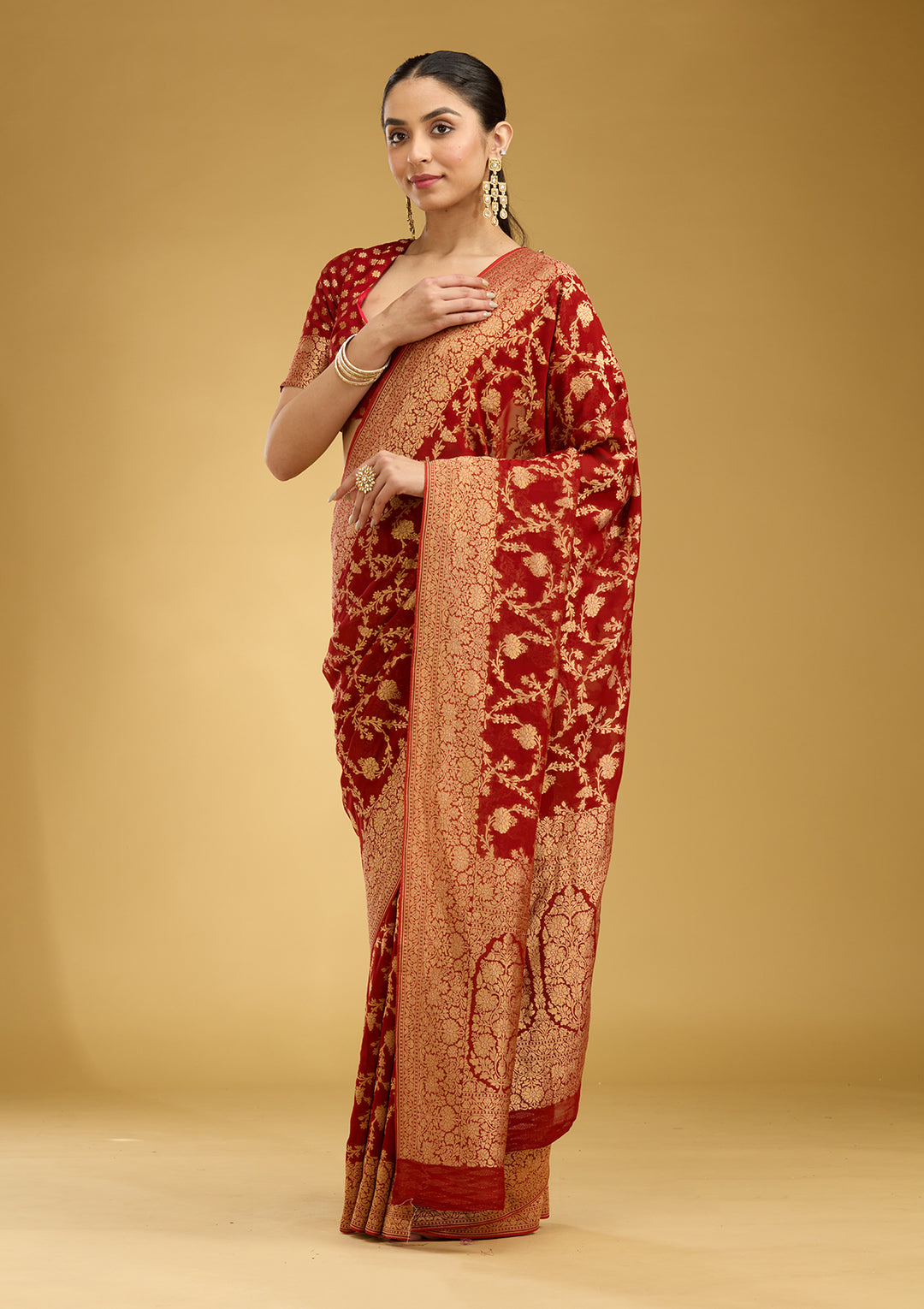 Rust Zariwork (Gold) Silk Silk Saree