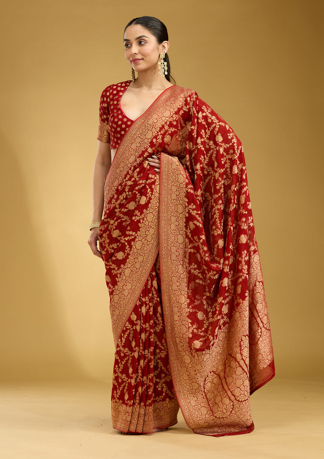 Rust Zariwork (Gold) Silk Silk Saree