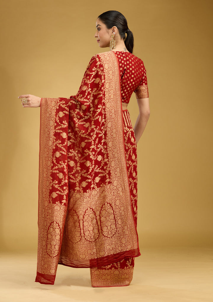 Rust Zariwork (Gold) Silk Silk Saree