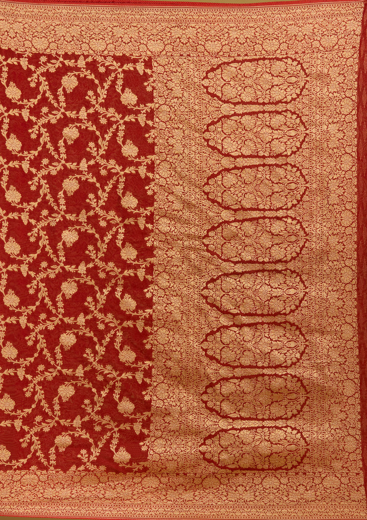 Rust Zariwork (Gold) Silk Silk Saree