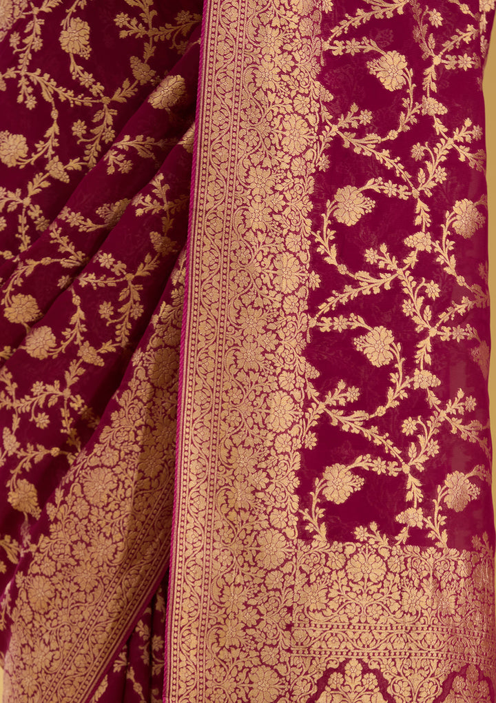 Wine Zariwork (Gold) Silk Silk Saree