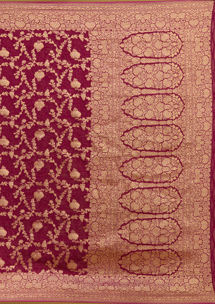 Wine Zariwork (Gold) Silk Silk Saree
