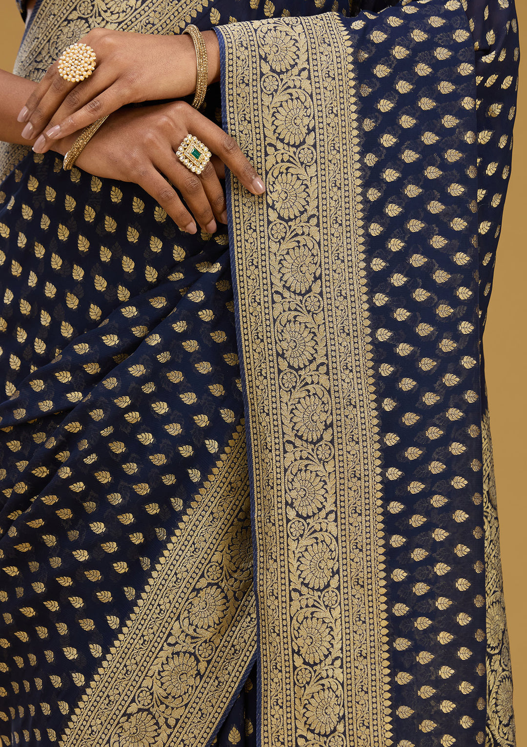 Navy Blue Zariwork Georgette Silk Saree