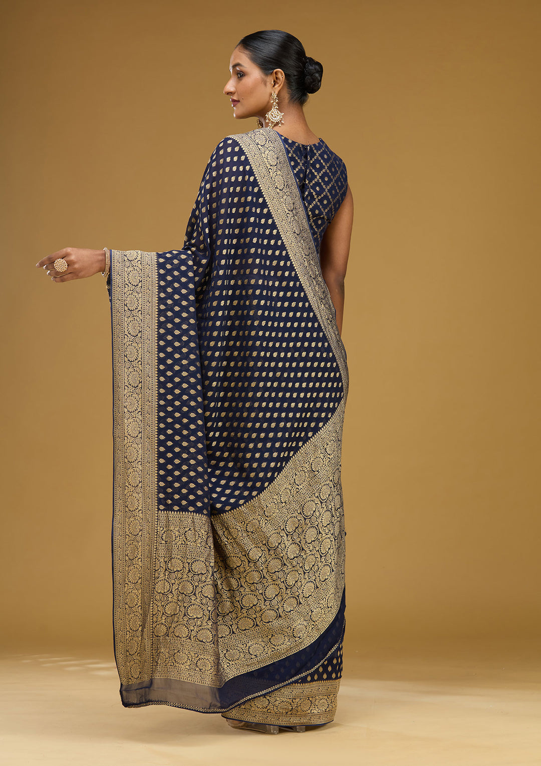 Navy Blue Zariwork Georgette Silk Saree