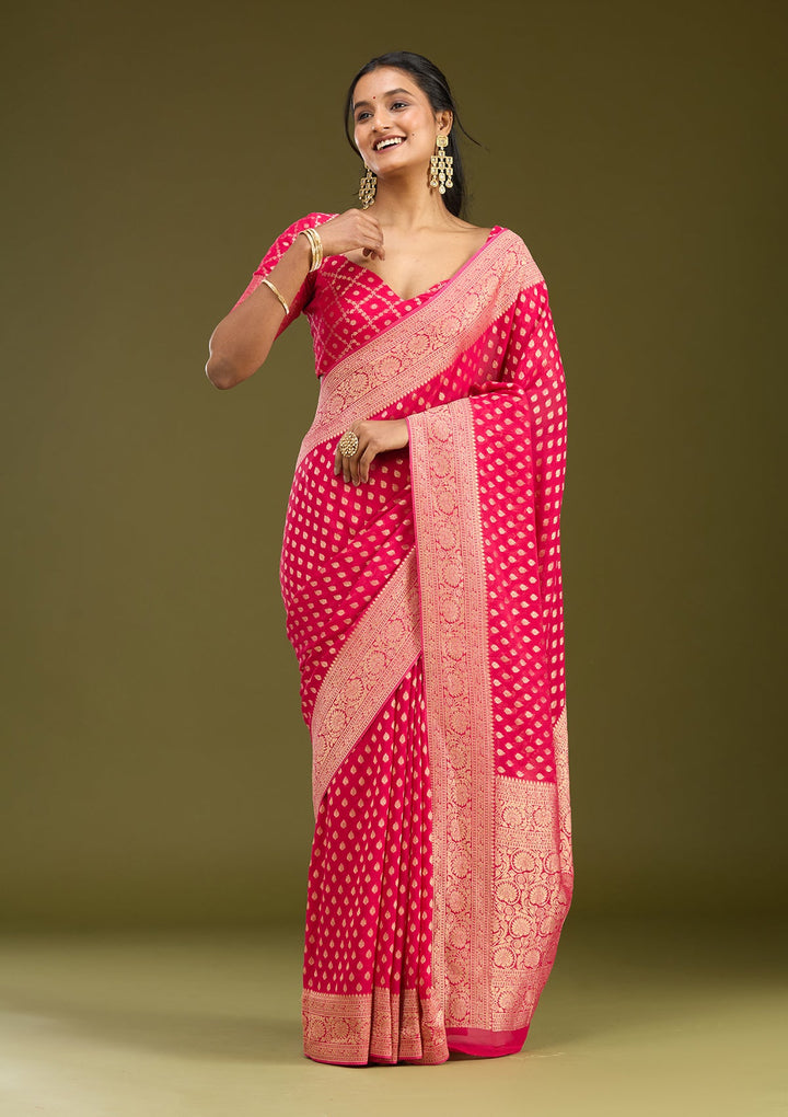 Pink Zariwork Georgette Silk Saree