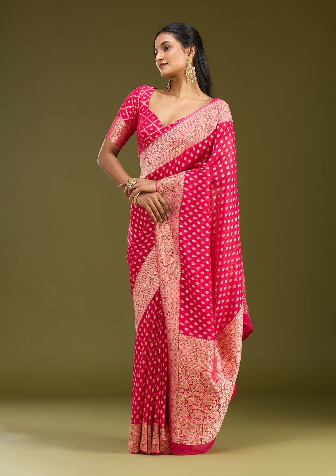Pink Zariwork Georgette Silk Saree