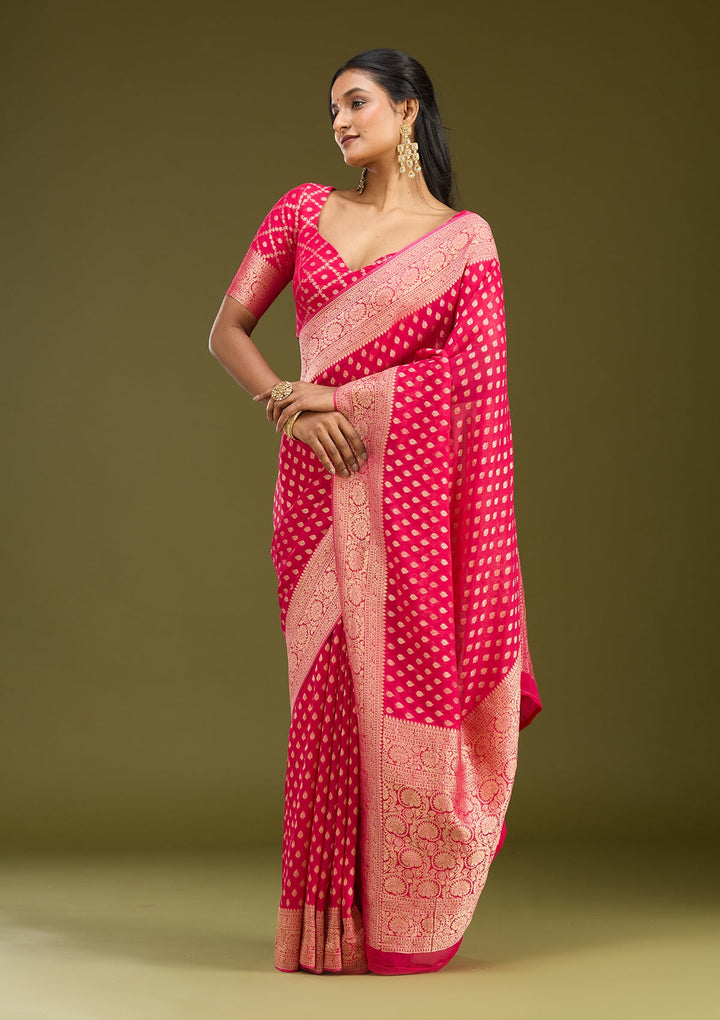 Pink Zariwork Georgette Silk Saree