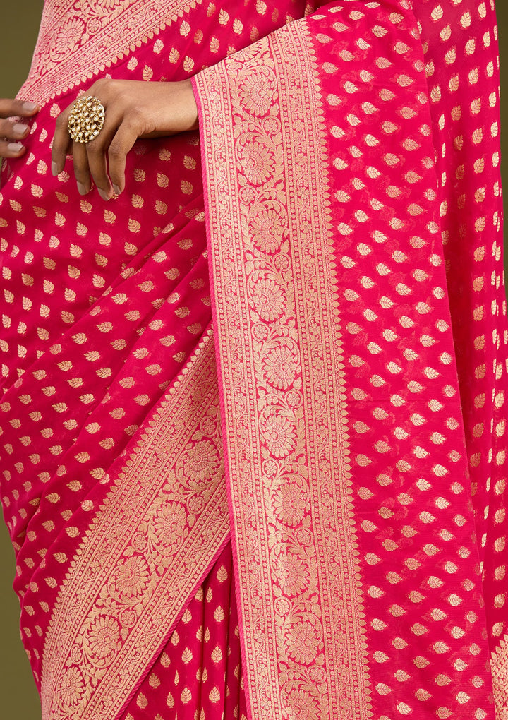 Pink Zariwork Georgette Silk Saree