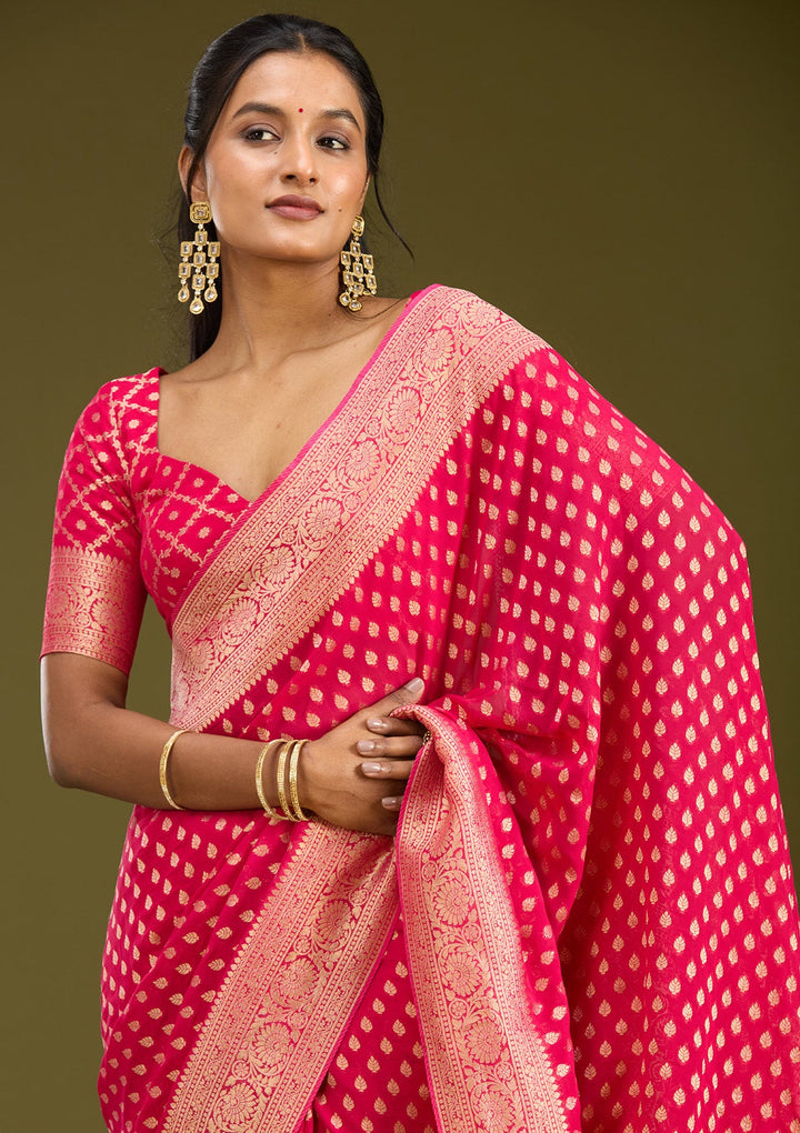 Pink Zariwork Georgette Silk Saree