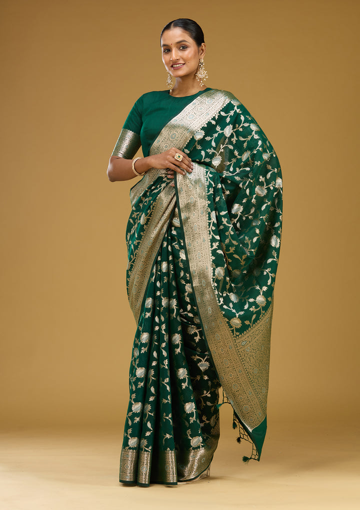 Bottle Green Zariwork Art Silk Silk Saree